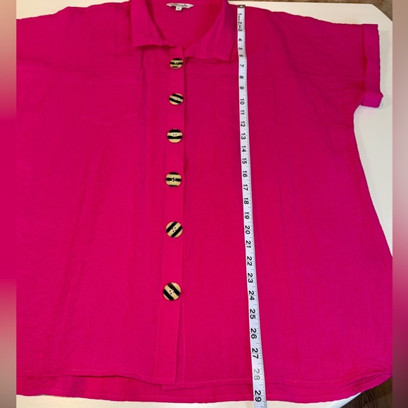 John Mark Crinkle Dolman Sleeve Blouse Button Down Top Vibrant Pink Size XL - Picture 9 of 9